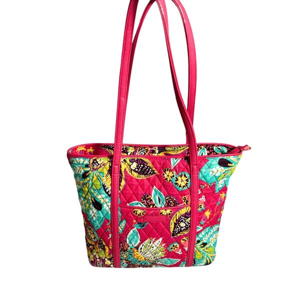 Vera Bradley Rumba quilted tote purse zip close vegan leather bottom & straps - Picture 1 of 12